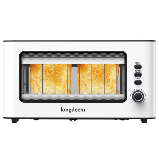 LONGDEEM 2 Slice Toaster 1.75" Extra Wide Slots, See-Through Window 6-Shade Settings & Bagel/Defrost/Cancel Function, Removal Crumb Tray & Under Base Cord Storage