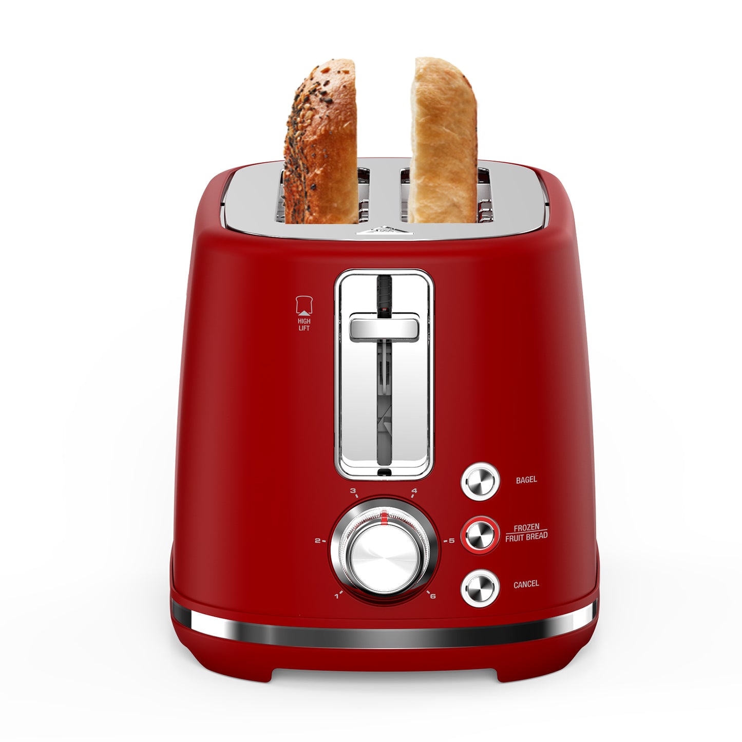 2-Slice Toaster, Wide Slots, Auto Shut-Off, 6 Shade Dial. Perfect for Fruit Bread, Bagels, Waffles, Frozen Options, Easy-Clean Crumb Tray, Red