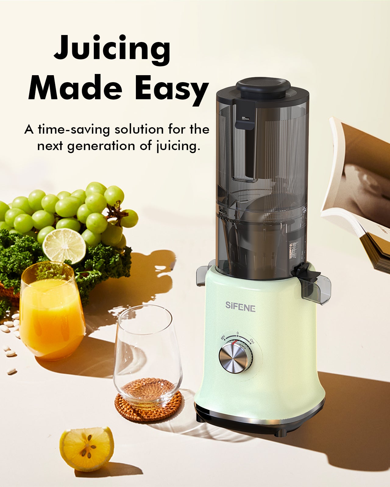 Whole Fruit Masticating Juicer Large Capacity Green