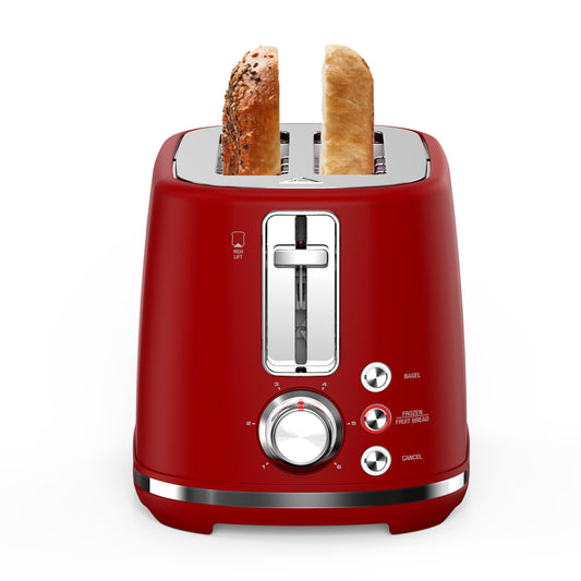 2 Slice Toaster with Extra Wide Slots & Removable Crumb Tray - 6 Browning Options, Auto Shut Off & Frozen Function, Toast Fruit Bread, Bagel & Waffle, Red