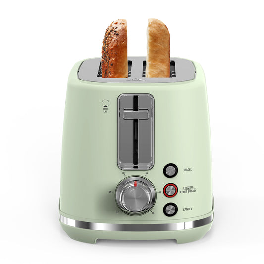 2-Slice Toaster, Wide Slots, Auto Shut-Off, 6 Shade Dial. Perfect for Fruit Bread, Bagels, Waffles, Frozen Options, Easy-Clean Crumb Tray, Green