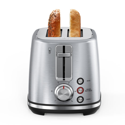 2-Slice Toaster, Wide Slots, Auto Shut-Off, 6 Shade Dial. Perfect for Fruit Bread, Bagels, Waffles, Frozen Options, Easy-Clean Crumb Tray, Silver