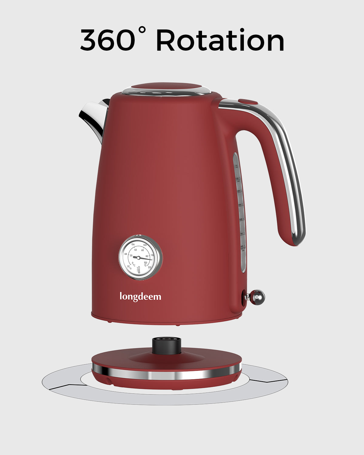 Longdeem Retro Electric Tea Kettles 1500W for Boiling Water, 1.7L Stainless Steel Hot Water Boiler with Automatic Shut Off & Boil-Dry Protection, BPA Free, Red