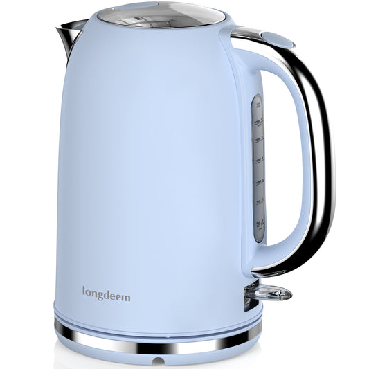 Electric Tea Kettle for Boiling Water, Wide-Open Lid Stainless Steel Water Boiler,Blue