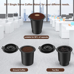 SIFENE Single Serve Coffee Maker, 3 in 1 Coffee Machine, Personal K-Pod  Capsule Brewer for Ground Coffee & Loose Leaf Tea, 50oz Removable Water  Reservoir, Black 